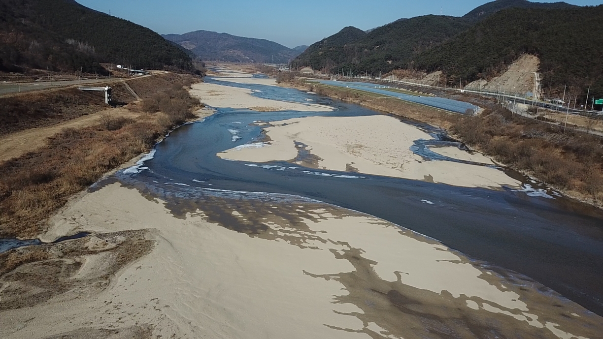  낙동강 수위가 내려가자 회천의 수위도 동반 하강하면서 모래톱이 다시 되살아나면서 회천이 흐르고 있다. 재자연화가 이루어지고 있는 것이다. 