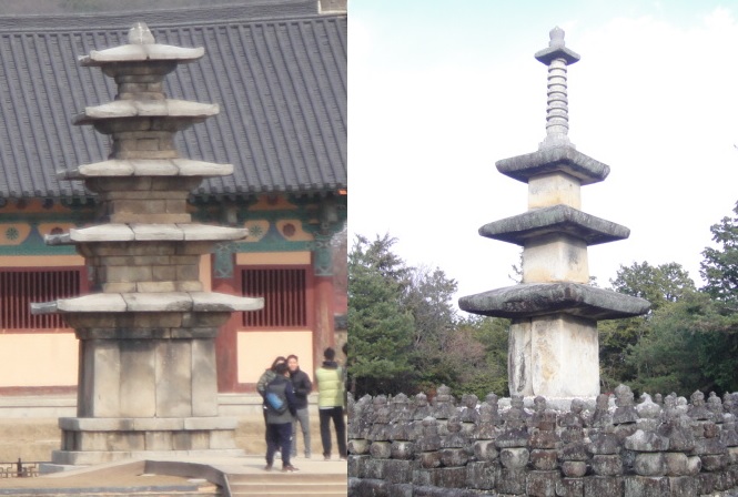           부여 정림사지 석탑과 시가현 석탑사입니다. 탑을 쌓은 돌은 다르지만 생김새는 비슷합니다. 