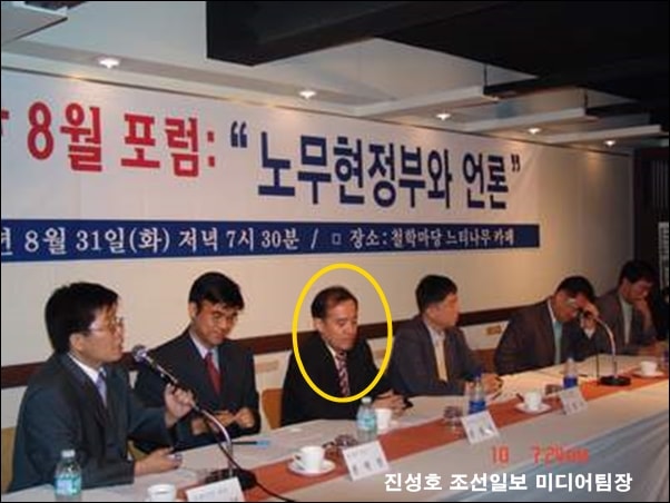 2004년 8월 언론광장 주최로 열린 ‘노무현정부와 언론’ 토론회. 원 안에 인물이 당시 진성호 조선일보 미디어 팀장