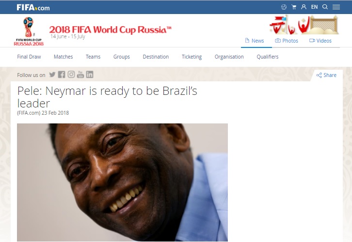  FIFA와의 인터뷰서 '자국 후배' 네이마르를 칭찬한 펠레