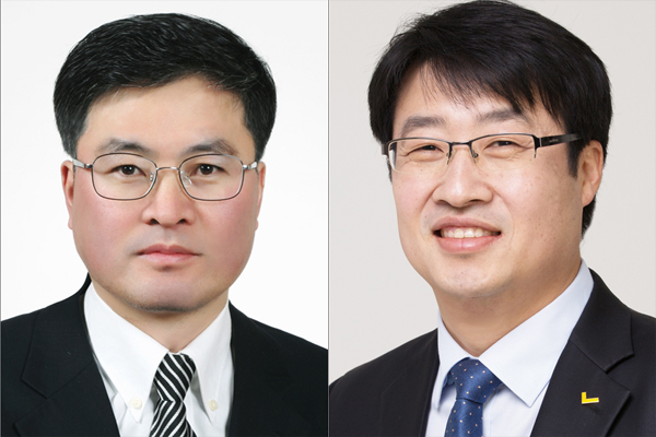  정의당 대전시장 예비후보로 등록한 김미석 후보와 김윤기 후보(왼쪽 부터).