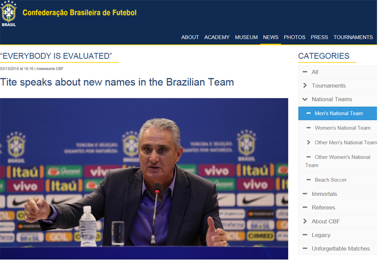 브라질 A대표팀 치치 감독 치치 감독이 이끄는 브라질이 이번 2018 러시아 월드컵에서 강력한 우승후보로 부상했다. 