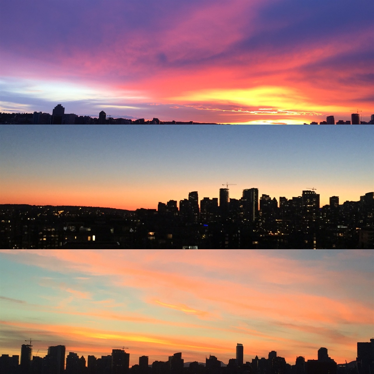 발코니에서 바라본 밴쿠버의 석양. 맑은 하늘은 매일 달라지는 빛의 다채로움을 느끼게 해준다. 