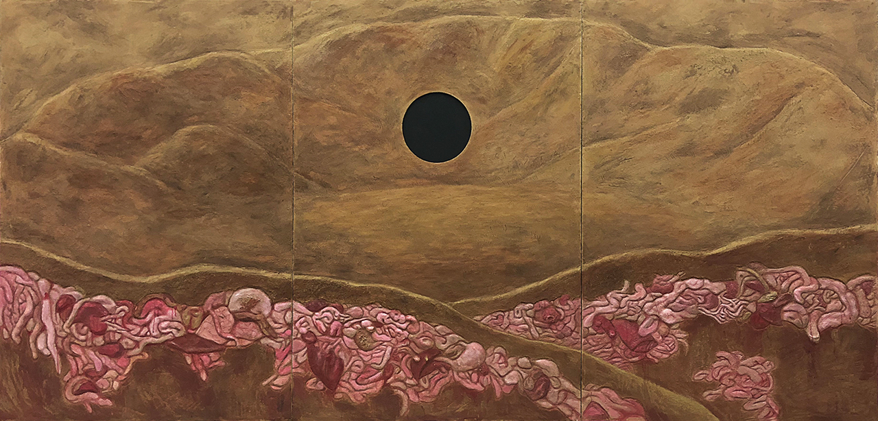 임옥상, 162 x 336cm(3pieces), 흙 위에, 2018
