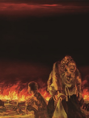 4·3을 대중에게 알리느라 힘쓴 강요배 화백의 작품. 당시 토벌대의 초토화 작전으로 마을이 불타는 장면을 그렸다. 