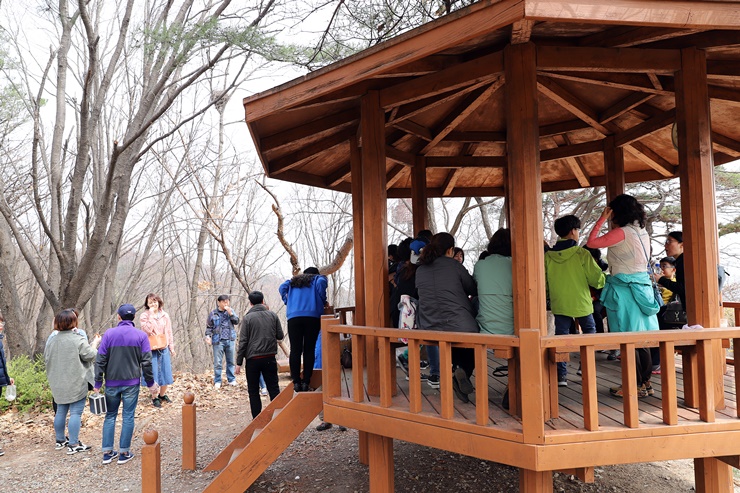  인조고기밥과 찹쌀 도넛으로 간식을 나누며 서로 소통하고 있는 답사팀