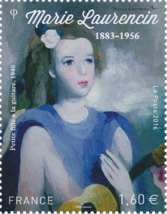 마리 로랑셍을 기념해 2016년 발매된 프랑스 우표.