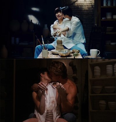  주제곡 'Unchained Melody'와 함께 큰 사랑을 받았던 영화 <사랑과 영혼>은 정연, 사나가 코믹스럽게 재현했다.