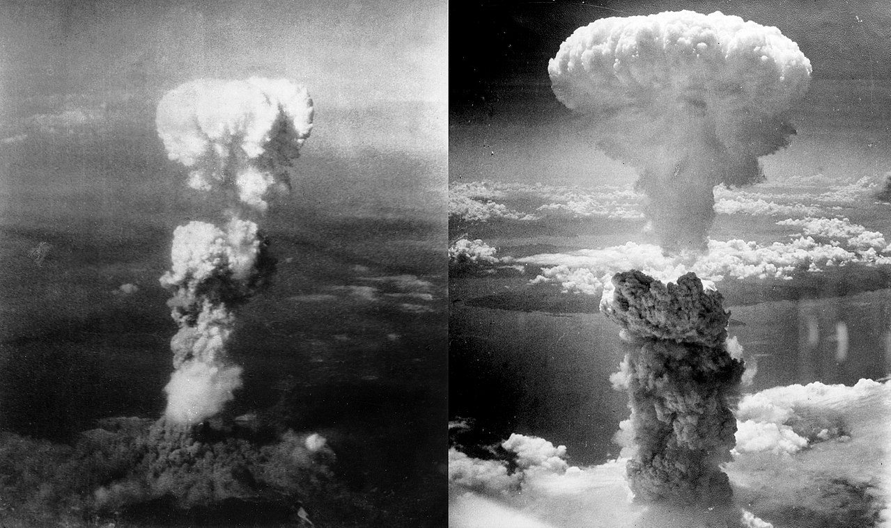  원폭 투하 후 일본 히로시마(왼쪽)와 나가사키(오른쪽) 상공에 피어오른 버섯구름