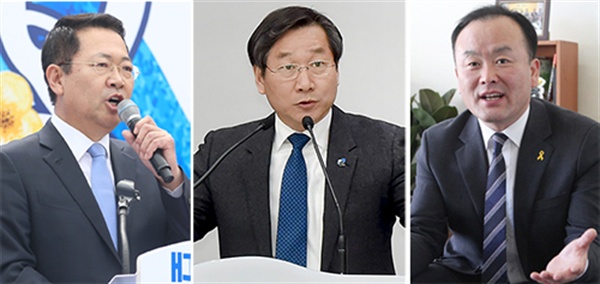 왼쪽부터 민주당 박남춘, 한국당 유정복, 정의당 김응호 인천시장 예비후보. 