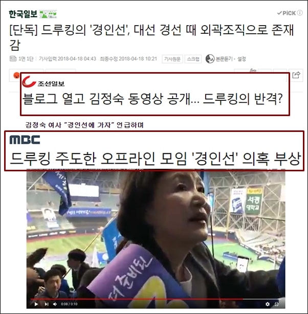  언론은 김정숙 여사가 대선 경선 과정에서 지지자를 찾아 다니며 인사했던 발언이 드루킹과 연관이 있다는 식으로 보도하고 있다. 