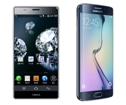 좌우 베젤을 극단적으로 줄인 두 스마트폰
(좌: 팬텍의 베가 아이언, 우: 삼성의 갤럭시S6 엣지)