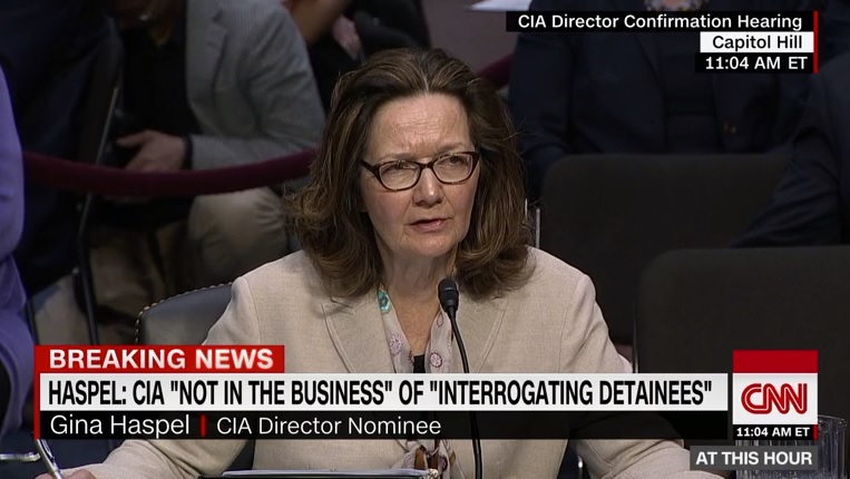 지나 해스펠 미국 중앙정보국(CIA) 국장 내정자의 청문회를 보도하는 CNN 뉴스 갈무리.
