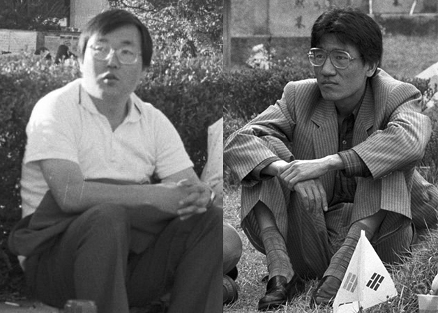  1987년 12월, 새로운 민중운동연합체를 논의하기 위해, 구속된 김병곤 대신 민통련·민청련 대표로 회의에 참석한 이명식(왼쪽)과 김두일(오른쪽).