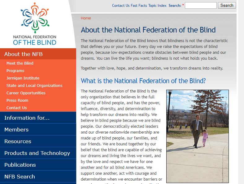 미국 시각장애인 협회 홈페이지