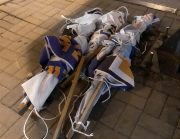지난 1일 밤 대전 중구 대흥동 네거리에 걸려 있던 6.13지방선거 후보자 현수막이 훼손됐다. 경찰은 현장 조사를 벌이는 등 수사에 나섰다.