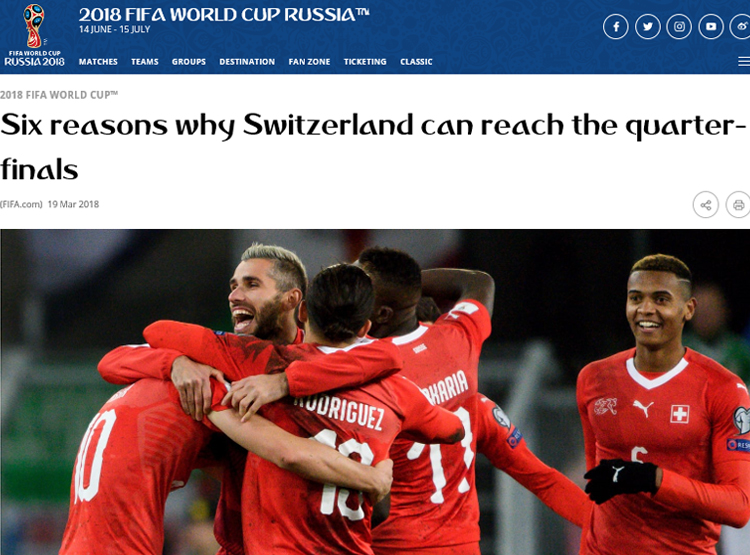 스위스 대표팀 스위스가 이번 월드컵에서 8강 진출을 목표로 하고 있다.