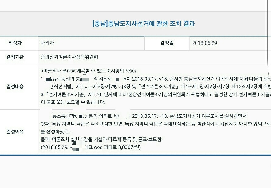 중앙선관위는 최근 S사에 대한 처분 내욕을 홈페이지에 공개했다. 