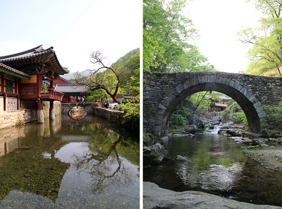 송광사와 선암사 송광사 임경당(왼쪽)과 선암사 승선교(오른쪽). 승선교 아래로 보이는 누각이 강선루다. 