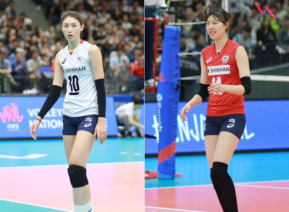  김연경(192cm)과 양효진(190cm) 출격... 2018 네이션스 리그 경기 모습