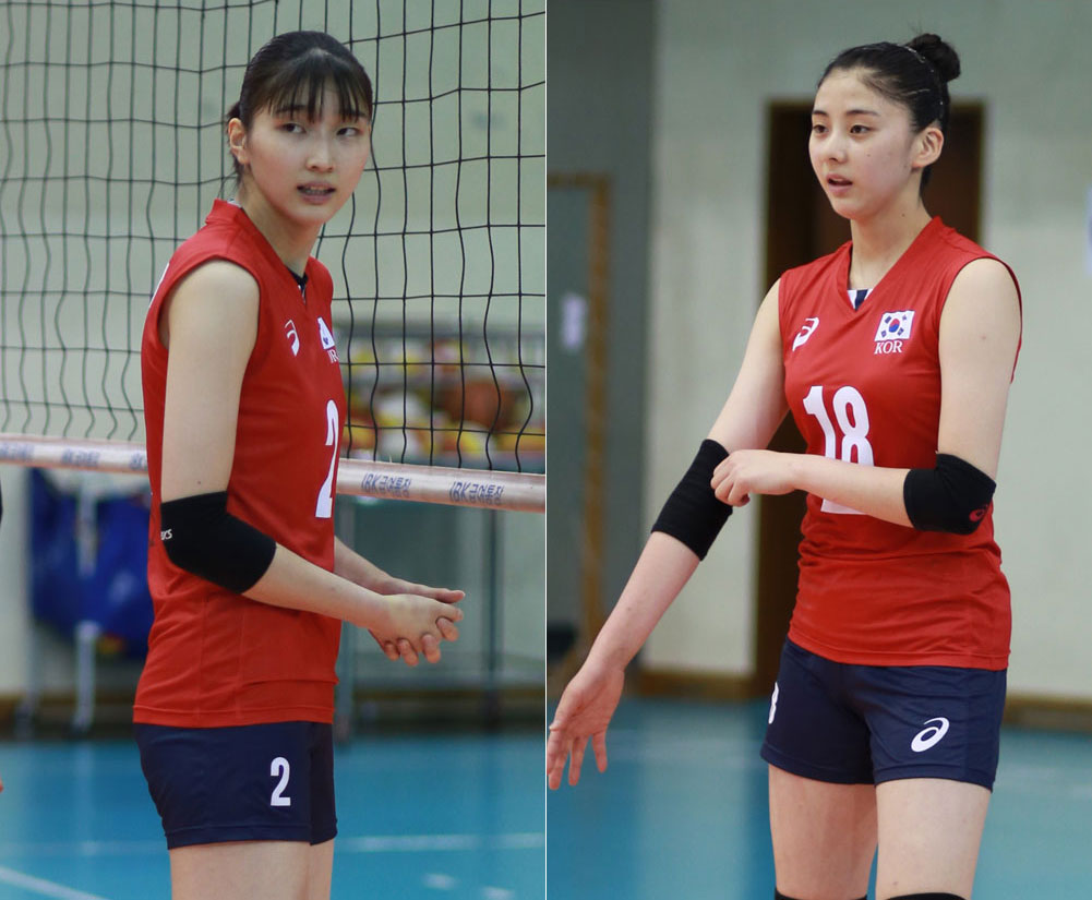  여자배구 청소년 대표팀, 이주아(186cm·원곡고)와 박혜민(181cm·선명여고·오른쪽)