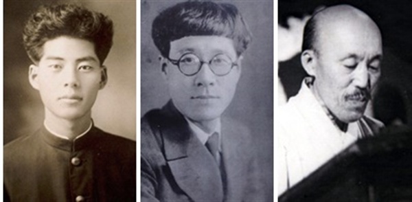 1945년 해방 이후 월북한 예술인들. 왼쪽부터 시인 백석, 소설가 박태원과 홍명희