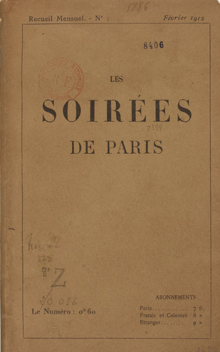 시인 아폴리네르와 작가 앙드레 루베이르, 시인 앙드레 살몽은 '카페 드 플로르'에서 잡지 <파리의 저녁>을 창간했다. 