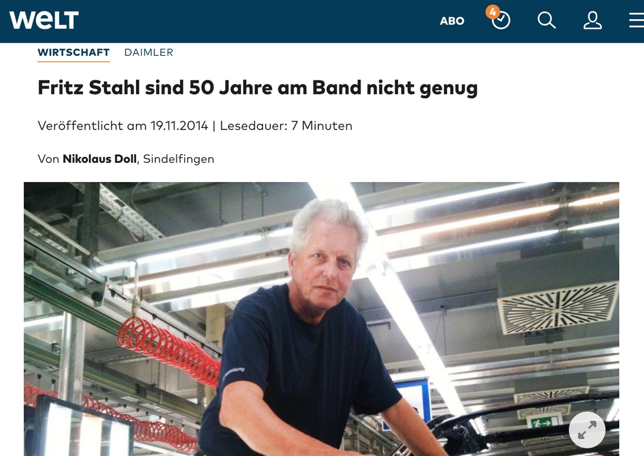 독일 매체 '벨트'가 보도한 65세의 도색공. 페인트 칠의 상태를 눈으로 점검하는 일을 50년간 해 온 그는 전문화된 기술과 노동의 가치를 잘 말해준다. 