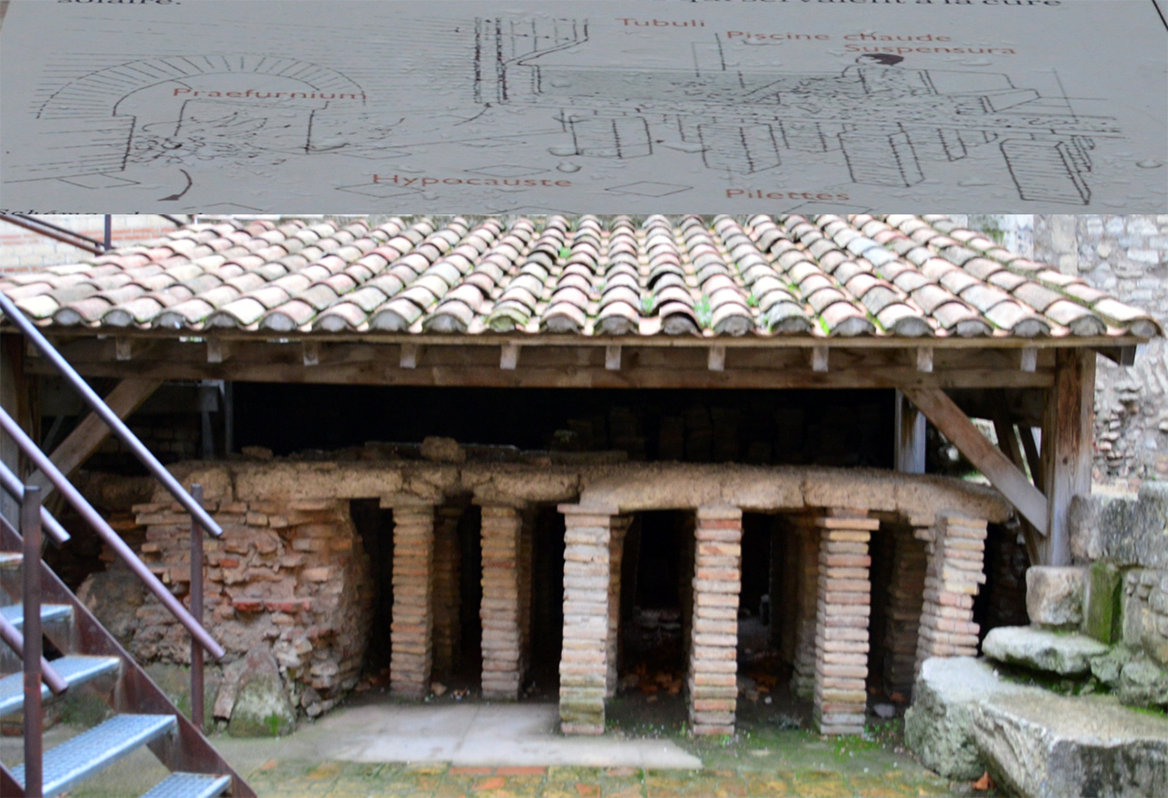 로마인들은 상당히 높은 벽돌 구조 위의 욕조 속에서 목욕을 즐겼다.