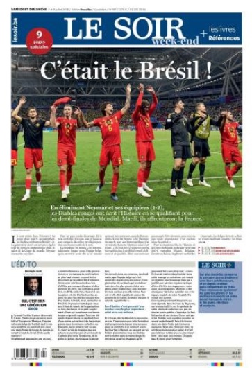  벨기에 언론 'LE SOIR'가 벨기에의 월드컵 4강 진출 소식을 대서특필했다.