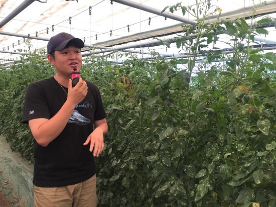 이재휘 씨가 자신이 기른 유기농 토마토에 대해 설명하고 있다. 