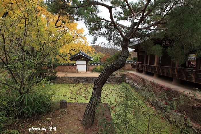 사우단에서 본 맞은편 영귀제와 오른편 경정 영귀는《논어》<선진> 편에 나오는 말로 증점에 얽힌 이야기이다. 공자가 어느 날 제자들에게 포부를 물었을 때 자신의 야심을 토로한 대부분의 제자들과 달리 증점은 기수에서 목욕하고 무우에서 바람 쐬고 시를 읊조리며 돌아오겠다고 지극히 평범하면서도 이상적인 삶을 이야기한 데서 비롯했다.