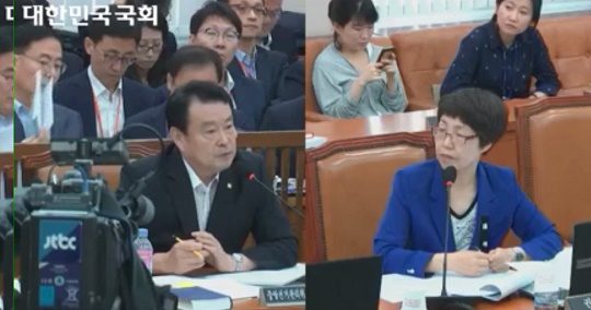 질의하는 권미혁 의원(더민주, 비례대표)과 답변하는 김대년 중앙선관위 사무총장