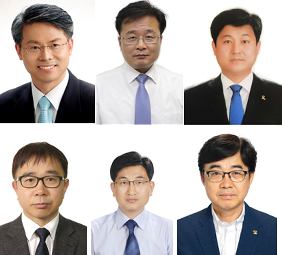 위 왼쪽부터 시계방향으로 민형배 자치발전비서관, 김우영 제도개혁비서관, 김영배 정책조정비서관, 정현곤 시민참여비서관, 강문대 사회조정비서관, 인태연 자영업비서관. 