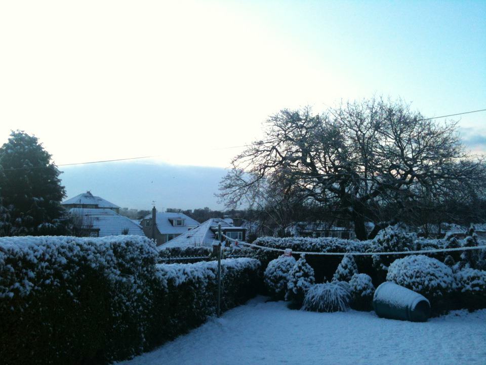스코틀랜드 집 뒷마당 겨울에는 해가 떠도 금방 졌기 때문에 눈이 잘 녹지 않았다