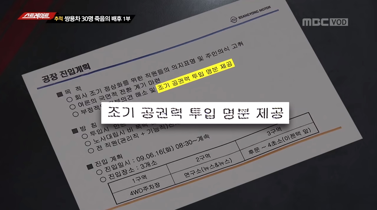 MBC가 공개한 쌍용차 사측의 ‘공권력 투입 명분 제공’ 계획