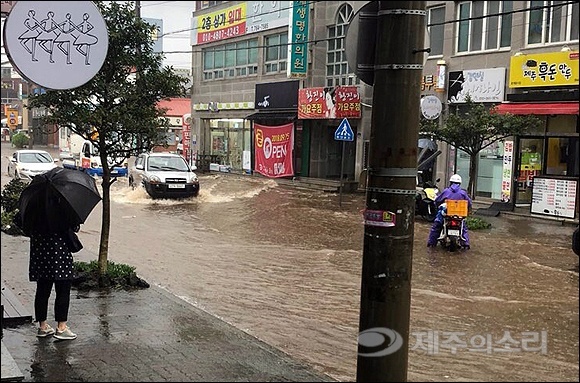 13일 폭우로 물바다가 된 서귀포시 남원읍