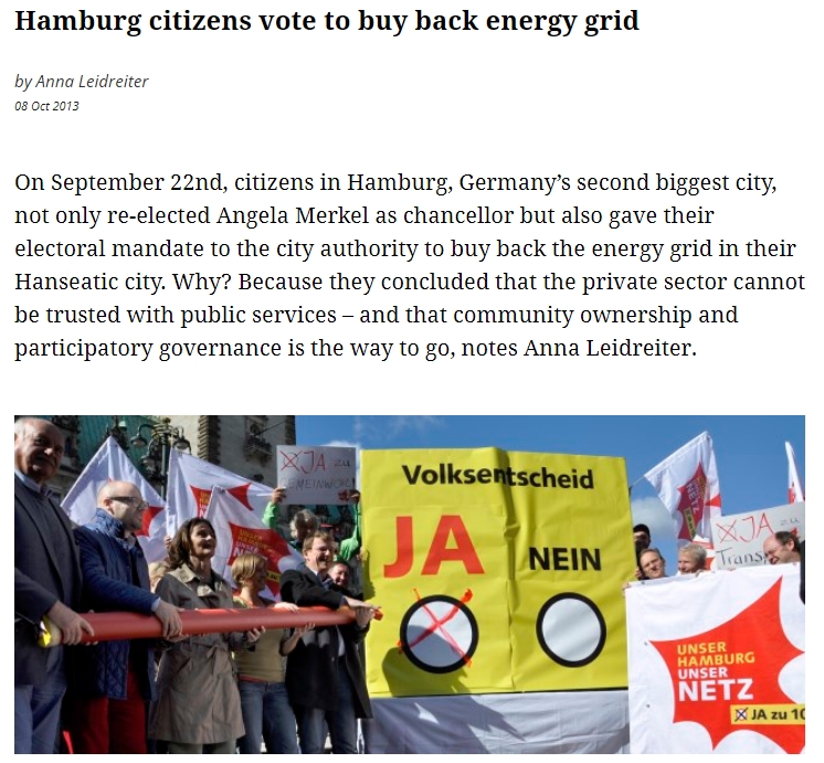 독일 함부르크시 발전 재공영화 주민투표 기사