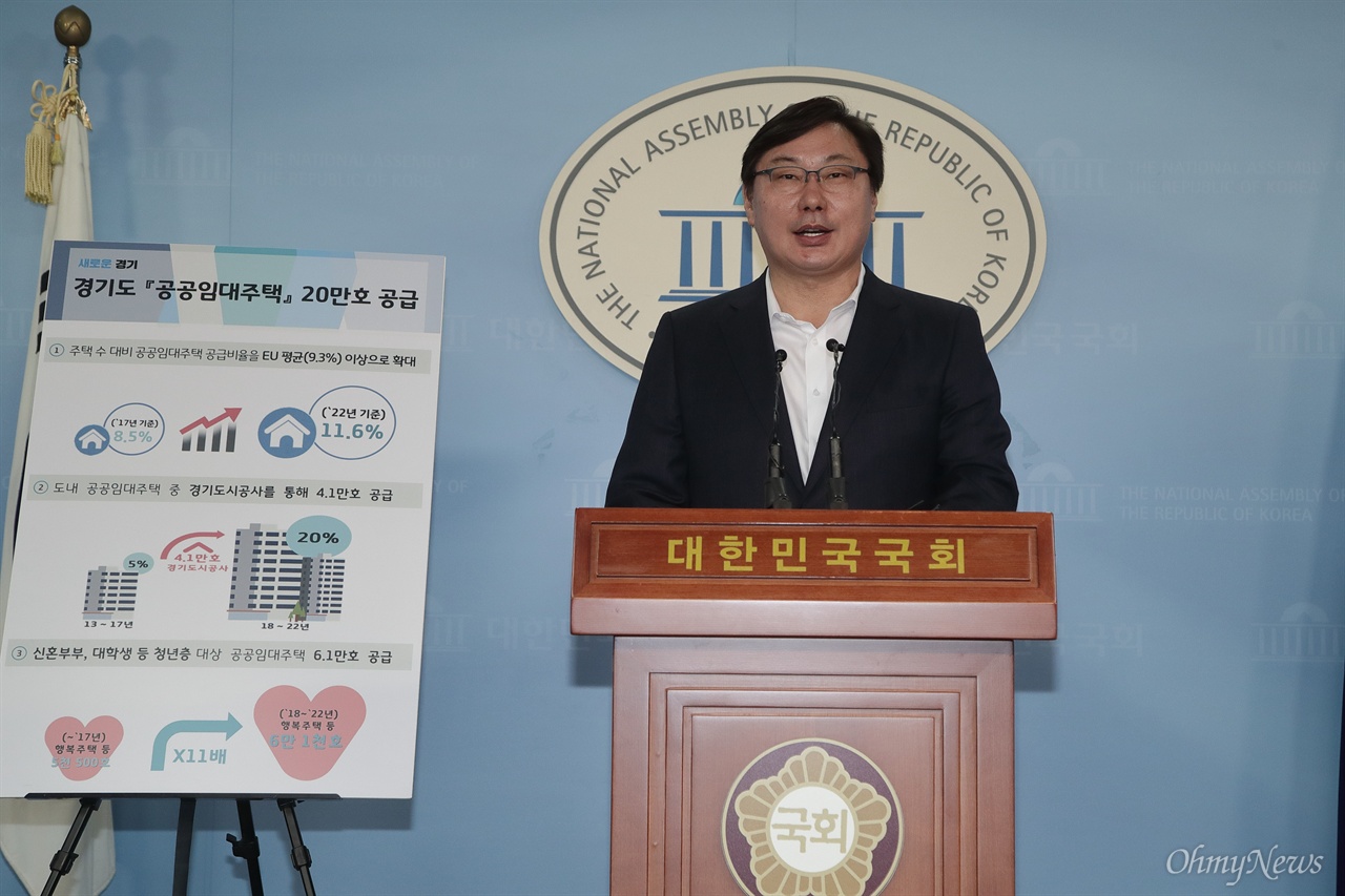 이화영 "경기도 2022년까지 공공음대주택 20만호 공급하겠다" 이화영 경기도 평화부지사가 20일 오전 서울 여의도 국회 정론관에서 기자회견을 열어 경기도 공공임대주택 공급 확대방안을 발표하고 있다.