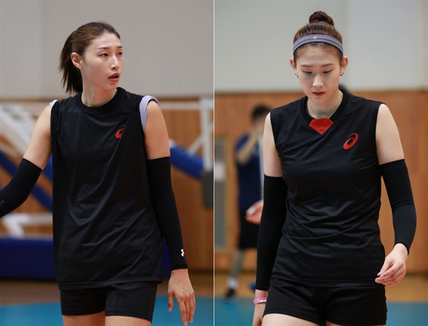  여자배구 대표팀 김연경(192cm)과 김수지(187cm)