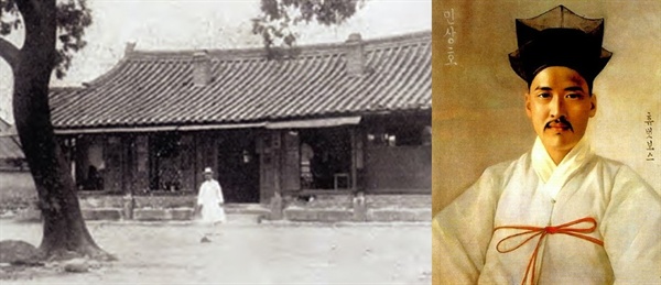 1895년 다시 우정사업을 시작하면서 처음 한성에 개설한 한성우체사 모습과 1900년 우정사업을 관장하는 통신원이 생기면서 총판을 맡은 민상호 대감(1898년 미국화가 휴버트보스가 그린 초상화)