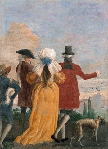 치치스베오와 동행하는 이탈리아 귀족 부부의 모습. 지오바니 도메니코 티에폴로의 1727년 작품.