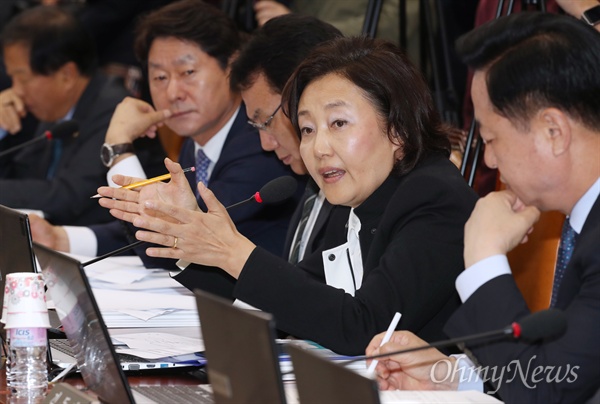 박영선 더불어민주당 의원이 지난 16일 국회에서 열린 기획재정위원회의 한국재정정보원 등에 대한 국정감사에서 의사진행발언을 하고 있다.
