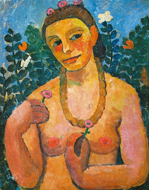 호박 목걸이를 한 반신누드 자화상(파울라 모더존 베커,1906,바젤 미술관)