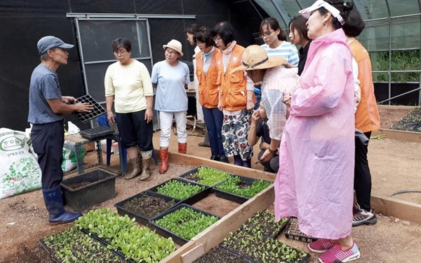 정혁기씨가 도시농부들에게 농법을 가르치고 있다.