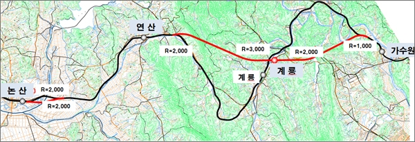  호남선 고속화(논산~가수원) 사업 노선도.