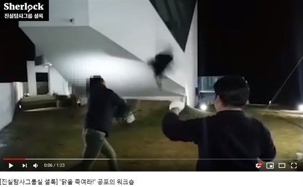 양진호 한국미래기술 회장이 살아있는 닭을 활로 쏘고 칼로 베라고 직원에게 강요하는 영상이 31일 공개됐다.