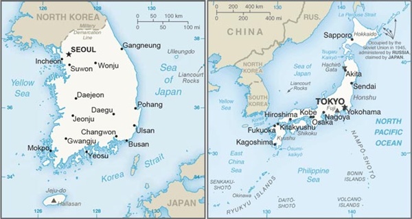 미국 CIA(중앙정보국)에서 발행하는 '월드팩트북'에 독도('Liancourt Rocks')는 한국과 일본 지도 양쪽에 표시하고, "한국과 일본은 한국이 1954년부터 점유하고 있는 리앙쿠르 암초(독도/다케시마)를 놓고 분쟁을 벌이고 있다"고 적고 있다.