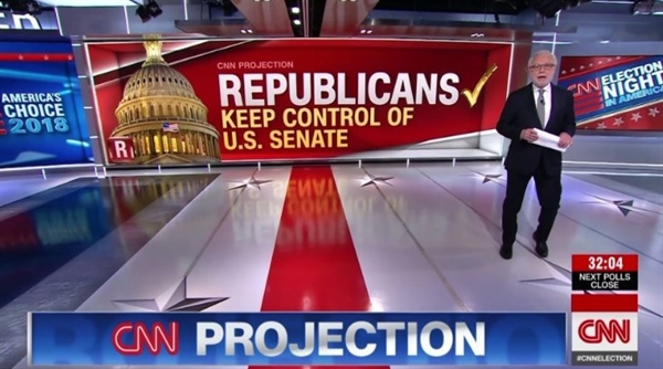 11·6 미국 중간선거에서 공화당의 상원 승리를 전망하는 CNN 뉴스 갈무리.