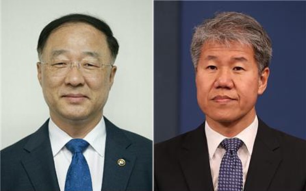 (왼쪽) 홍남기 신임 경제부총리 겸 기획재정부 장관과 김수현 신임 정책실장.